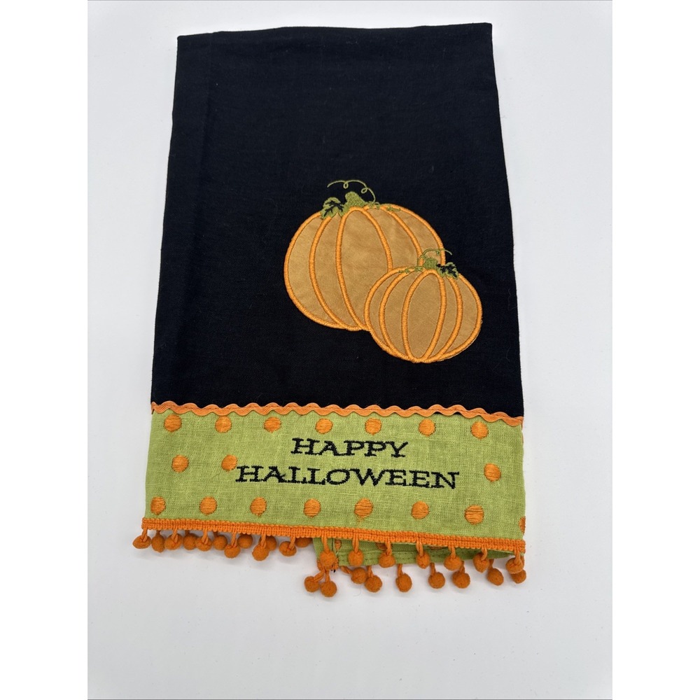 Grasslands Road Halloween Linen Kitchen Towel Embroidered